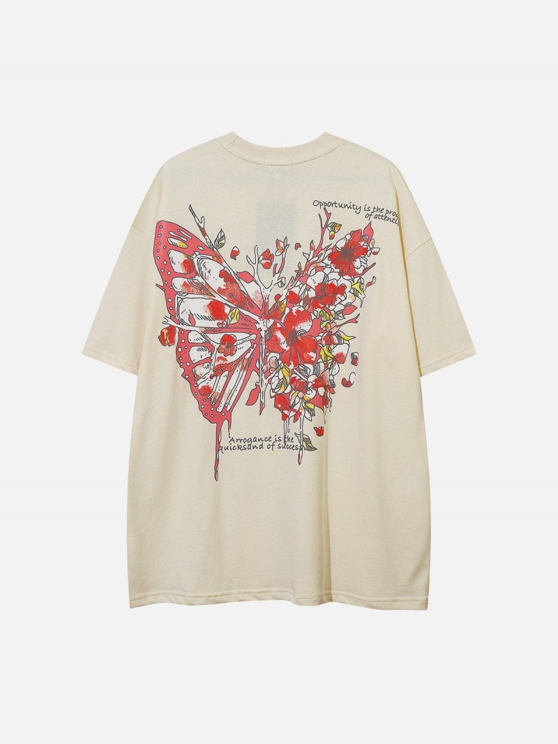 Abricot  T Shirts Aelfric Eden Butterfly Sakura Graphique Tee - WVT-9039000